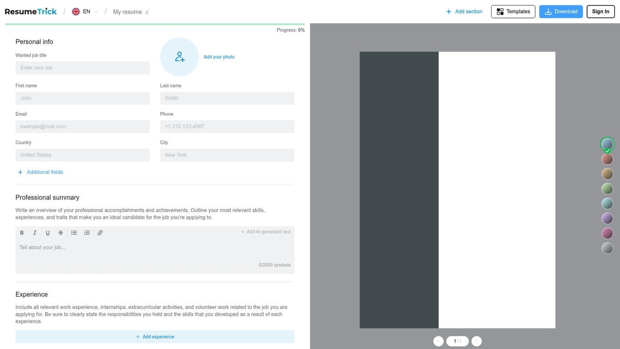Resume Trick — Fill in the guided sections