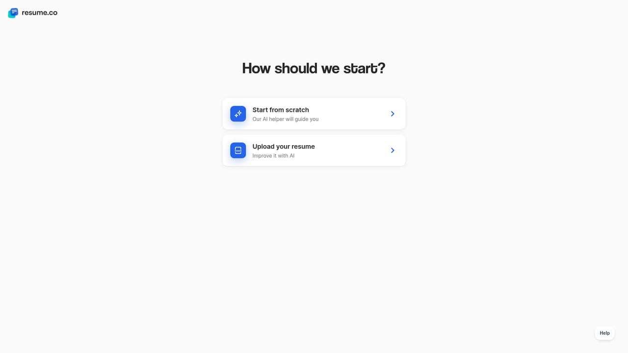 Resume.co — Pick a starting point in the builder