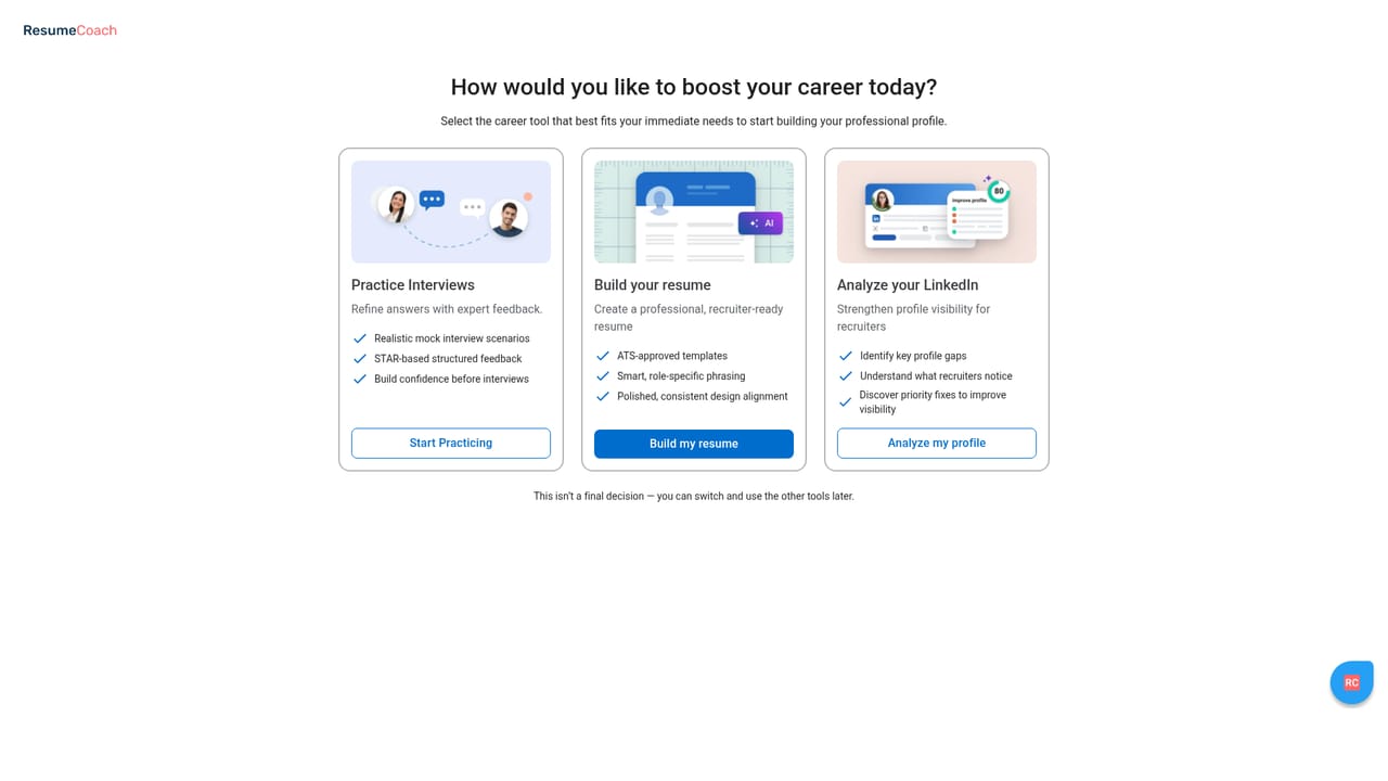 ResumeCoach — Choose a starting point