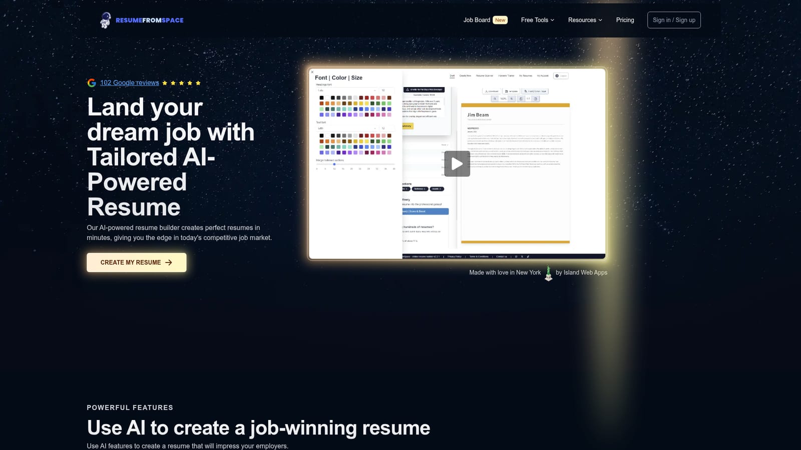 ResumeFromSpace — Create an account and start a resume