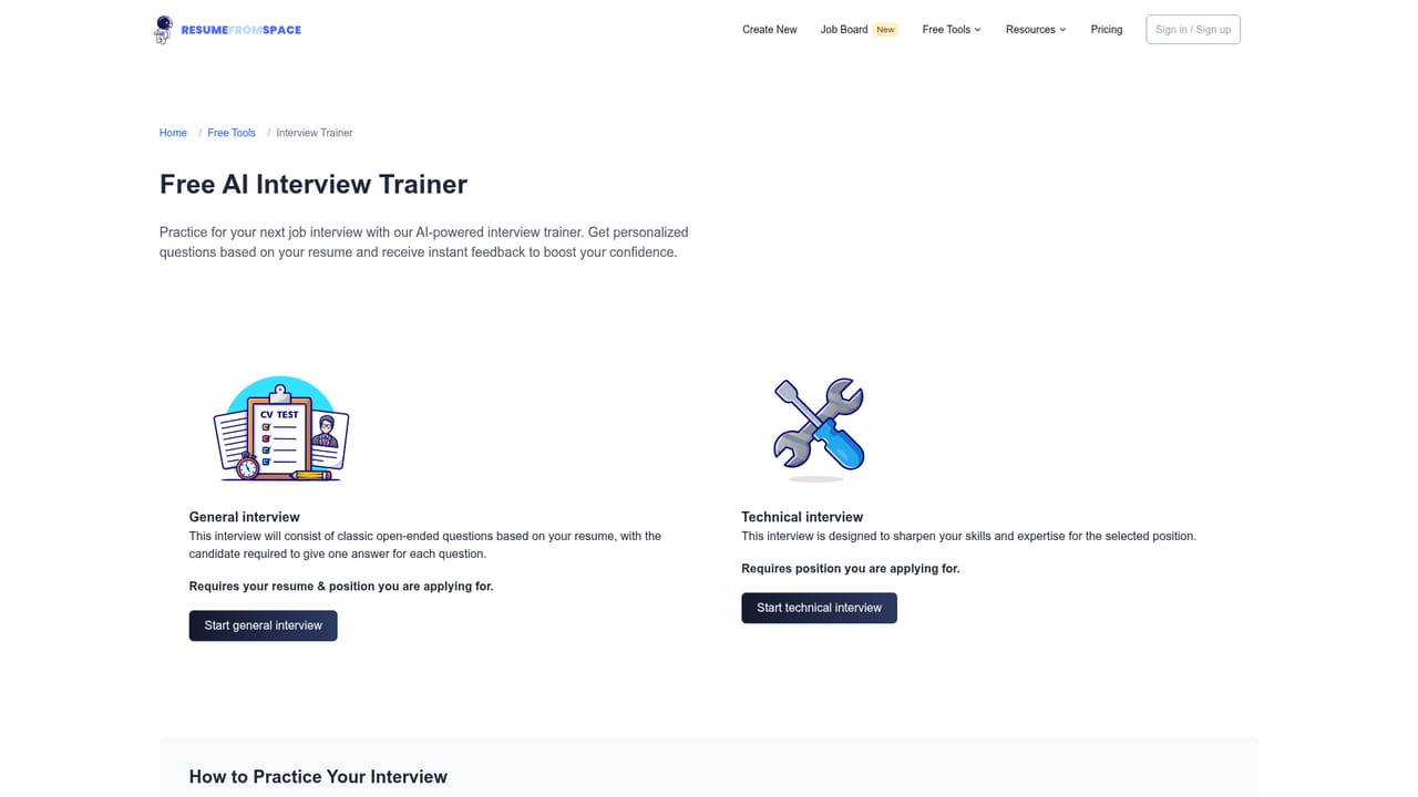 ResumeFromSpace — Rehearse with the Interview Trainer