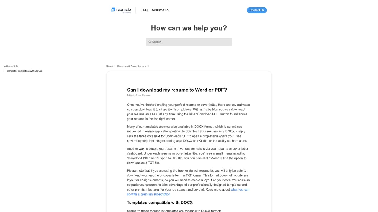 Resume.io — Export and set preferences