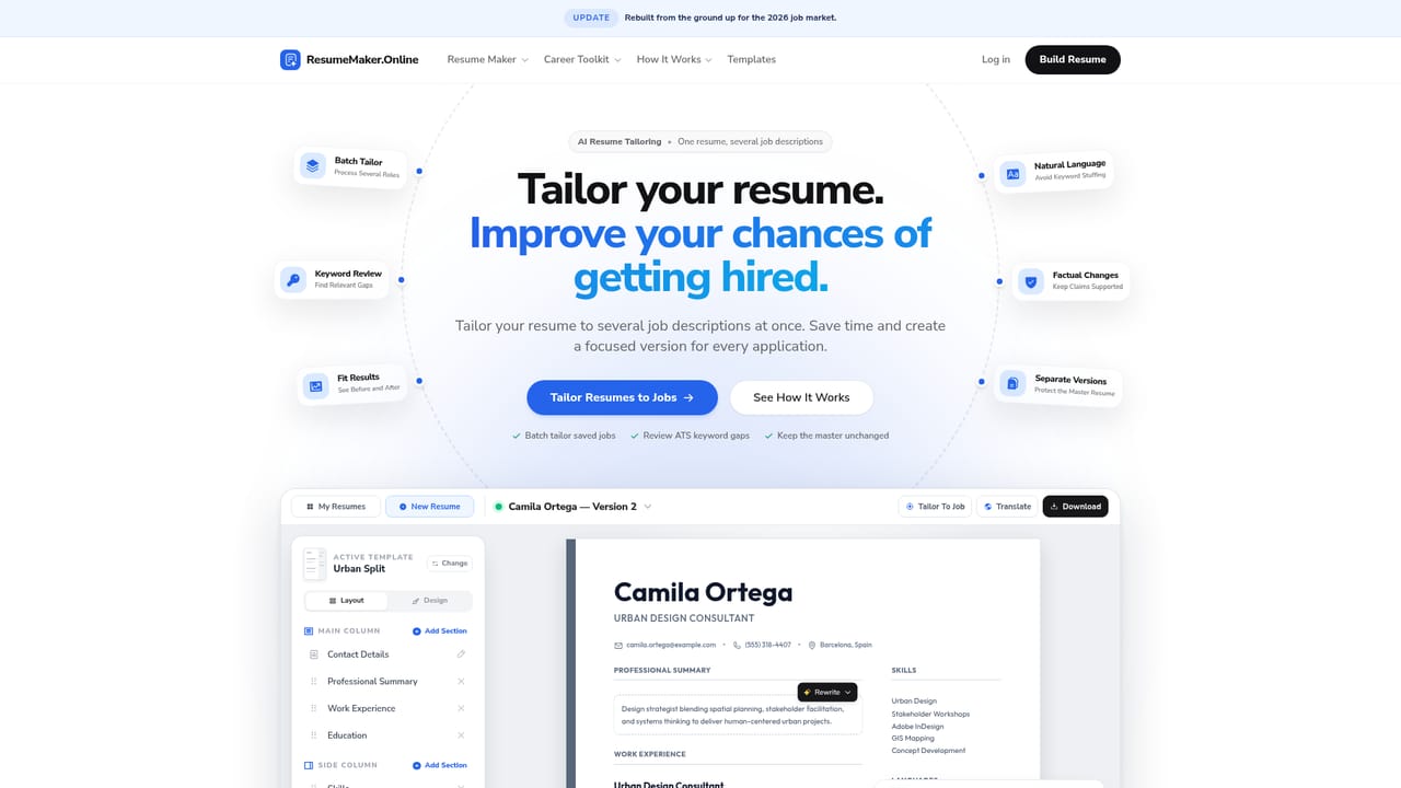 ResumeMaker.Online — Tailor a copy to a specific job