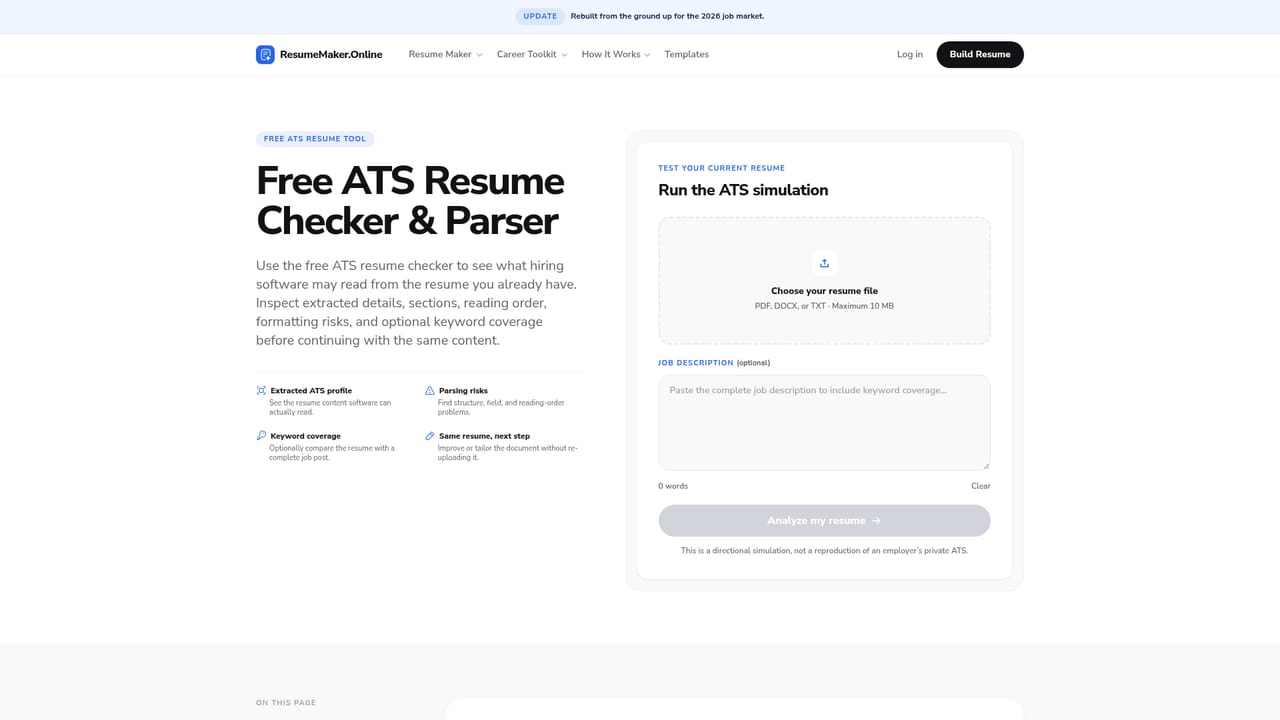 ResumeMaker.Online — Check ATS readability before downloading