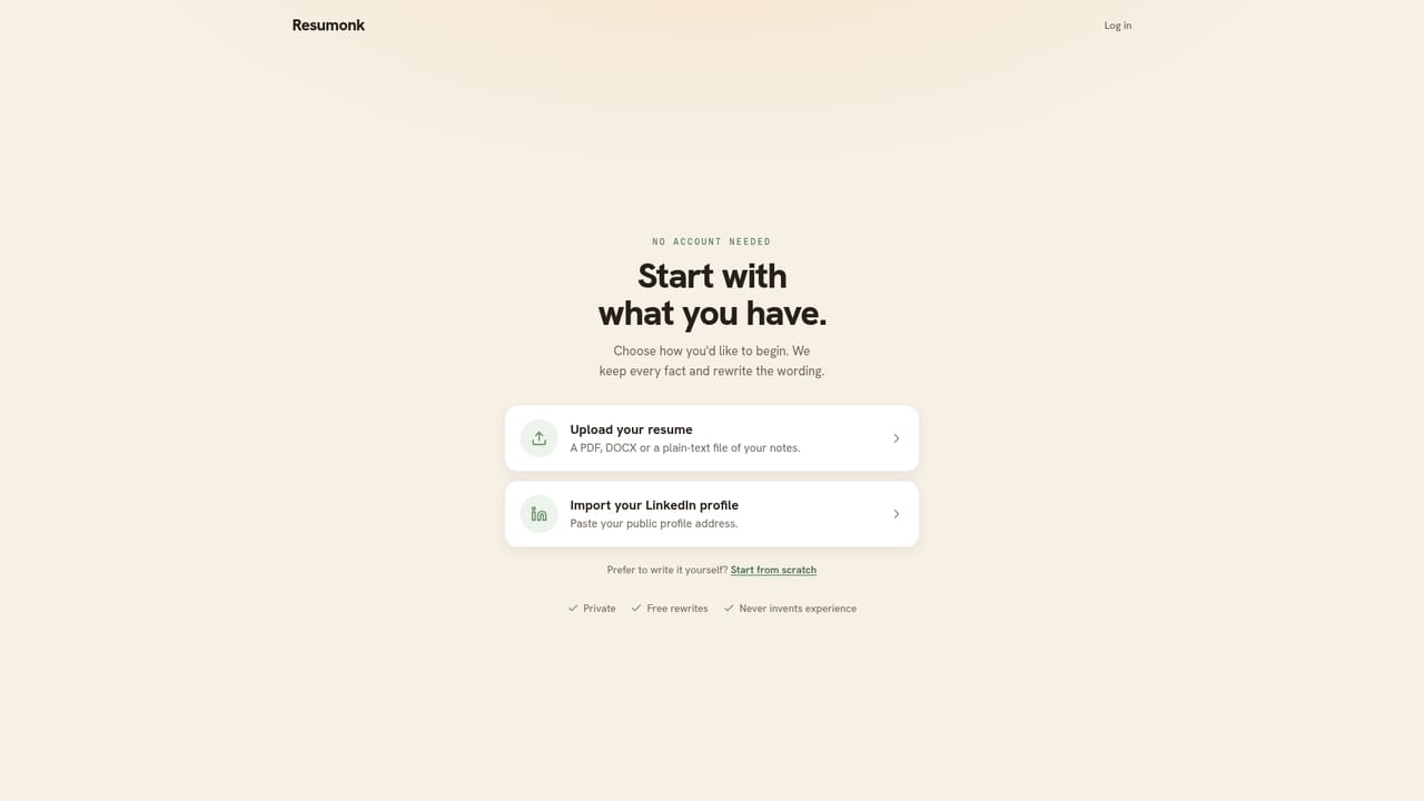 Resumonk — Create your free account