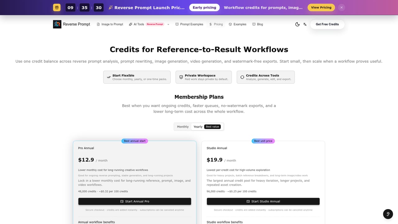 Reverse Prompt — Check credit pricing before scaling up