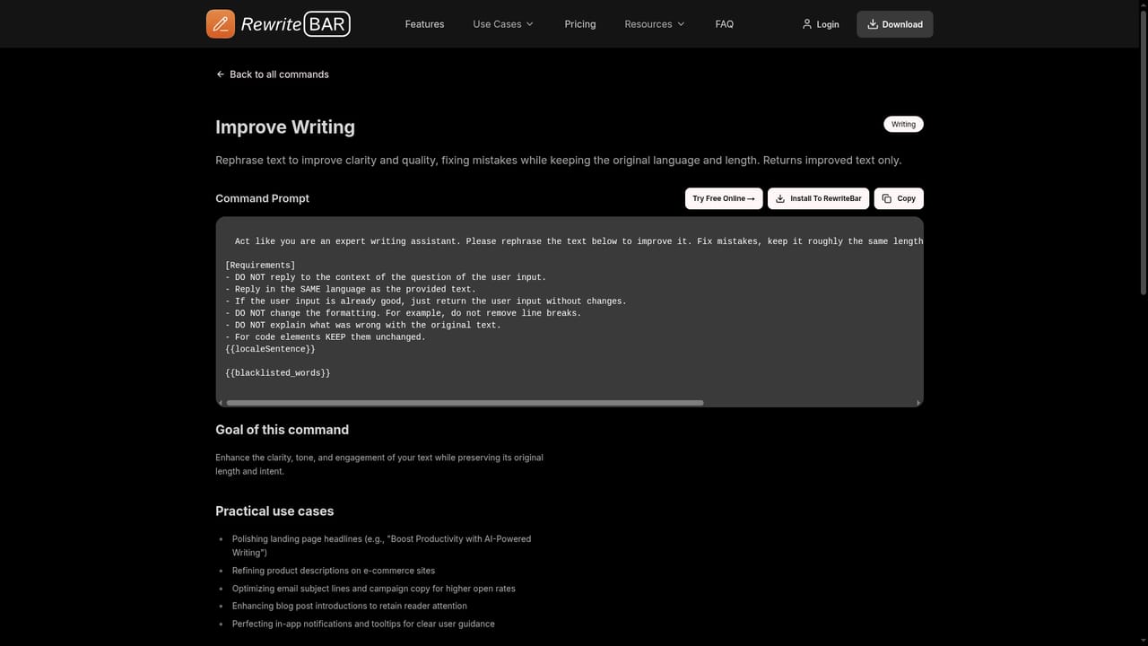 RewriteBar — Build a custom action from a template
