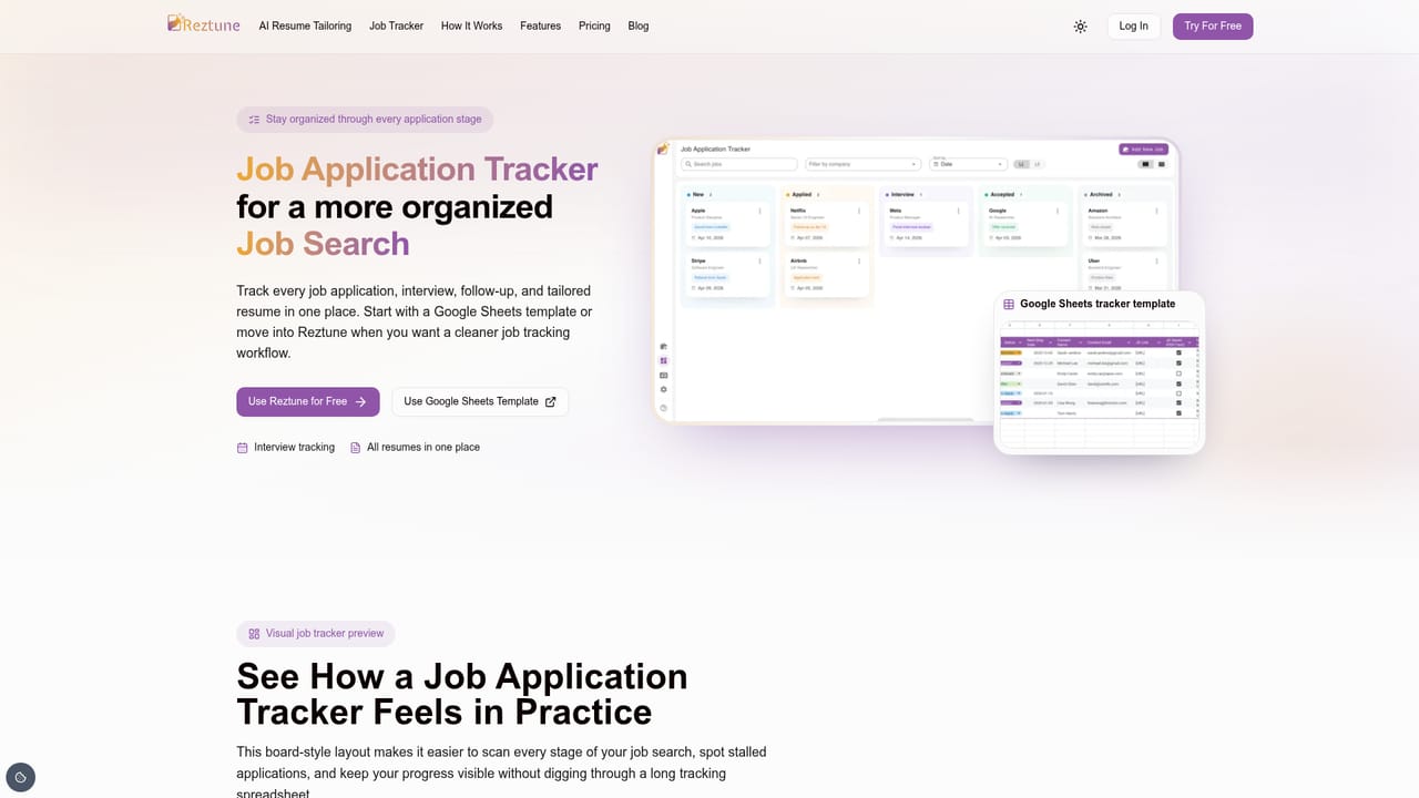 Reztune — Track your application in the job tracker