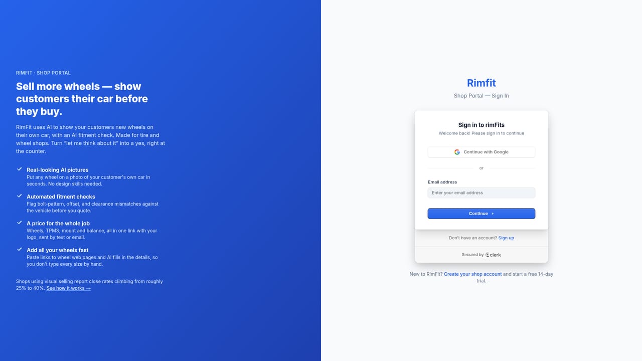 RimFit — Create a shop account