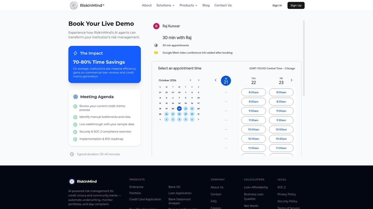 RiskInMind AI — Book a walkthrough of the platform