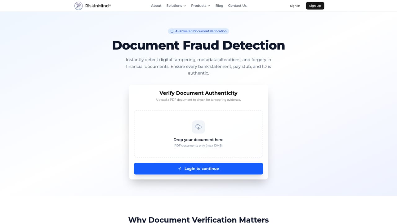 RiskInMind AI — Screen the documents for fraud