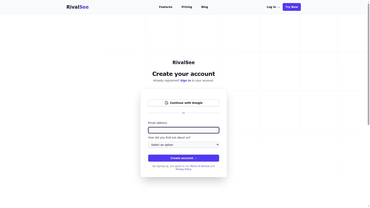 RivalSee — Create an account