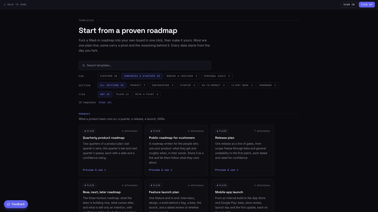Roadmark — Start from a template or import