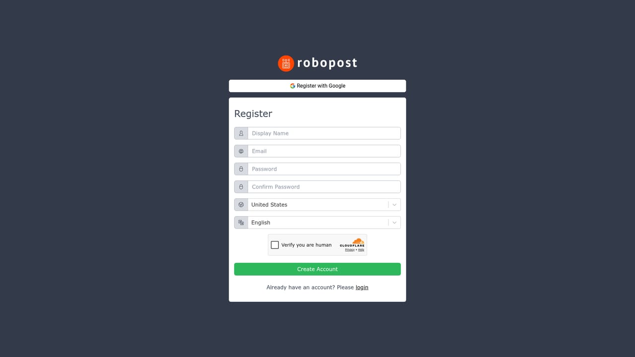 Robopost AI — Sign up for a Robopost account