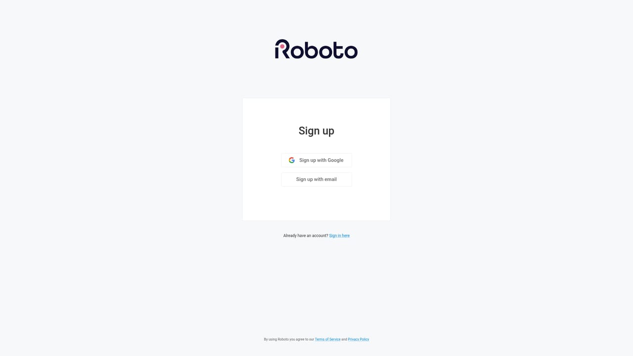 Roboto AI — Create an account