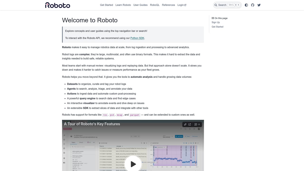 Roboto AI — Install the SDK and ingest logs