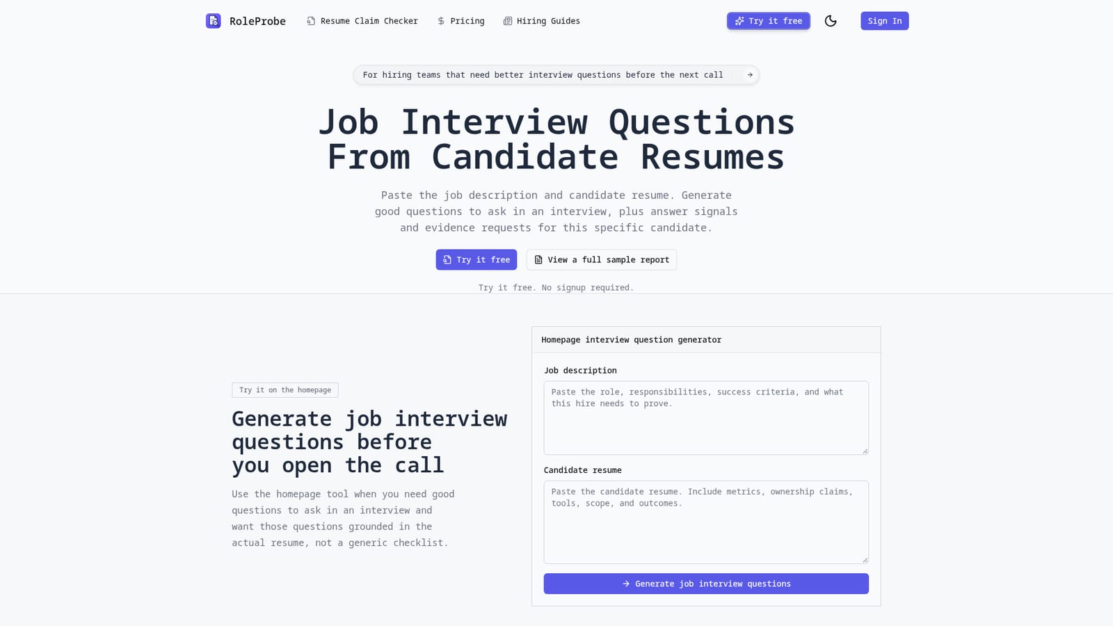 RoleProbe — Paste the job description and resume