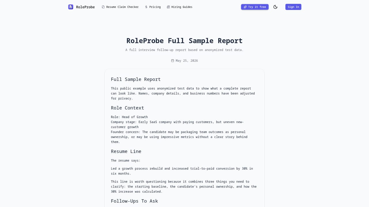 RoleProbe — Review a sample report first