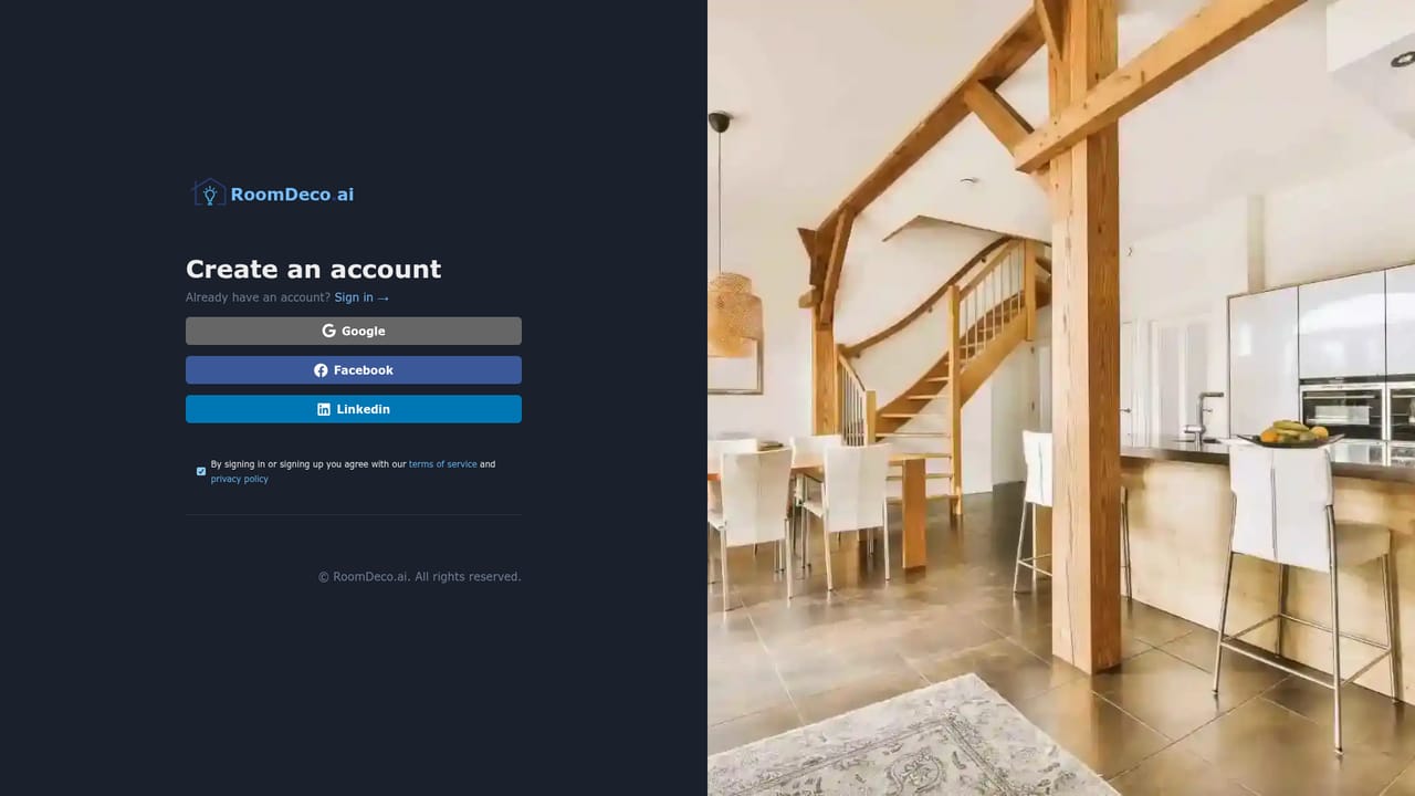 RoomDeco — Create an account