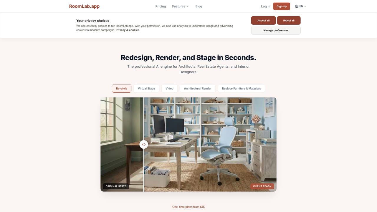 RoomLab.app — Open the workspace and sign up