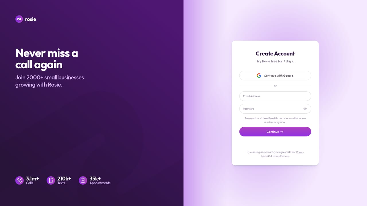 Rosie — Create your Rosie account