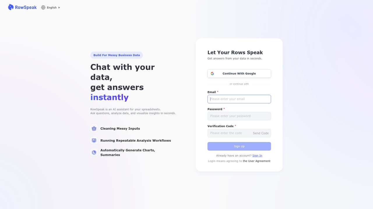 RowSpeak — Create a workspace account