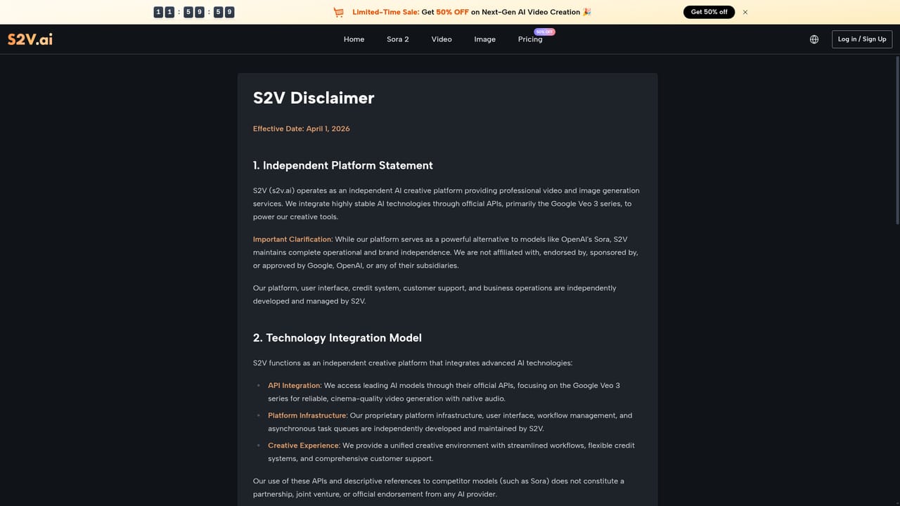 S2V — Check the independence disclaimer