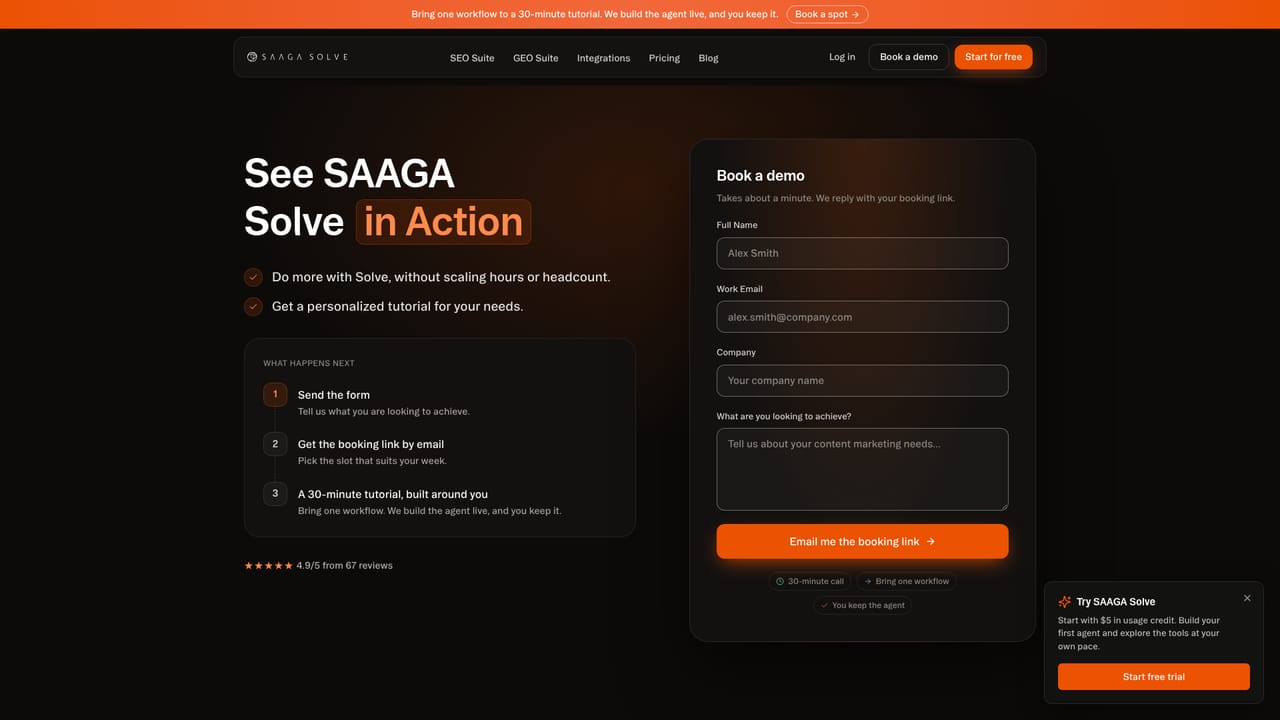 Saaga Solve — Book a guided walkthrough if needed