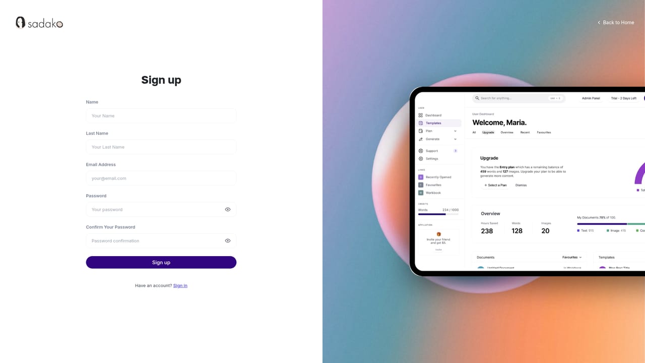 Sadako — Create your account