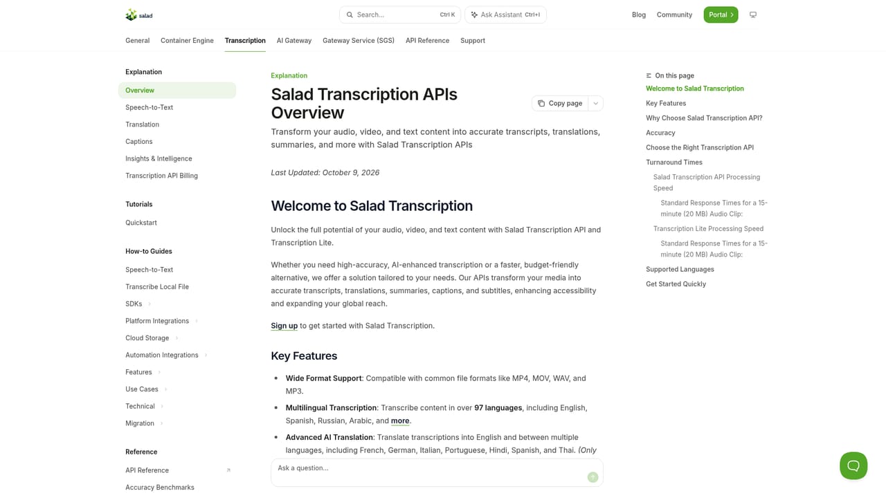 Salad Transcription Services — Review the documentation and pricing tiers