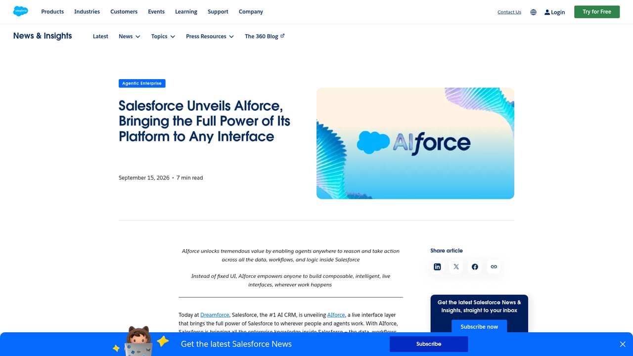 Salesforce AI — Read the AIforce announcement