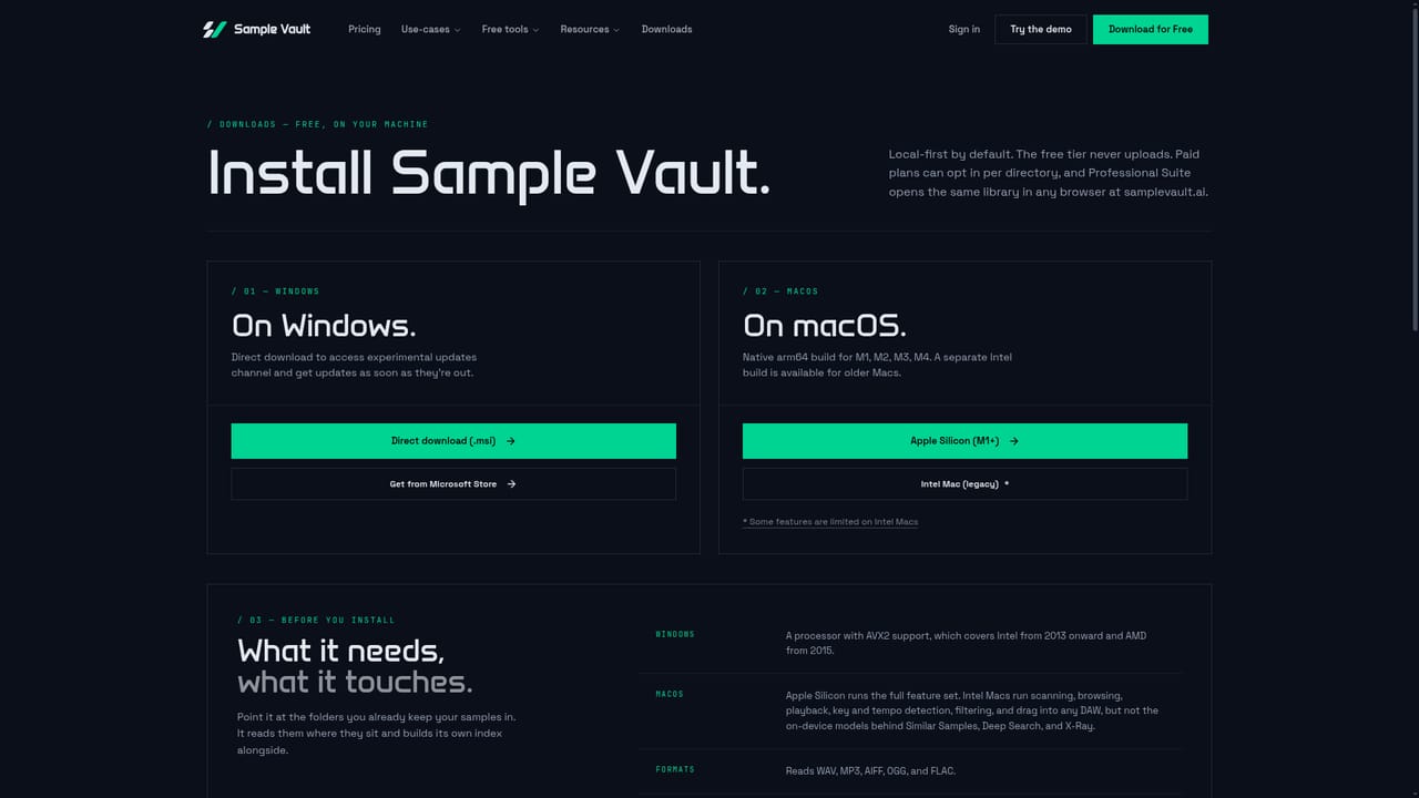 Sample Vault — Download and install the desktop app