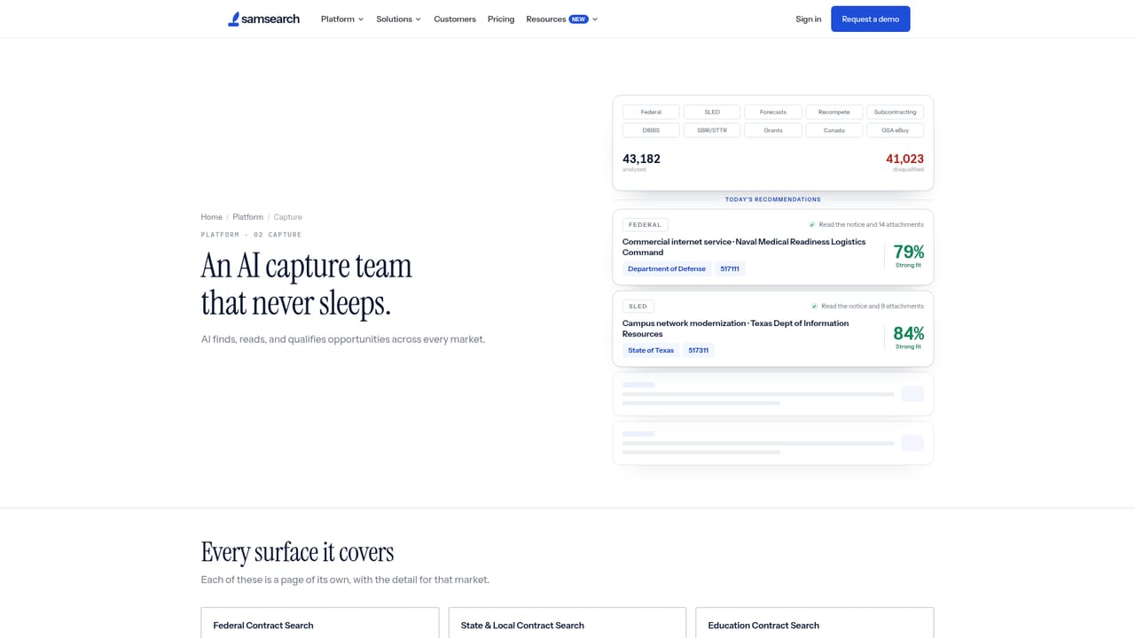 SamSearch — Review screened opportunities