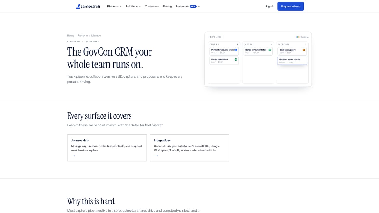 SamSearch — Track pursuits on one board