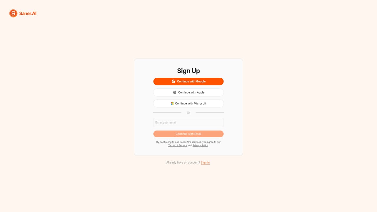 Saner.ai — Create your account