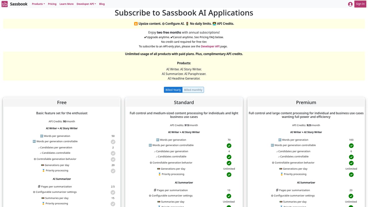Sassbook AI Story generator — Configure creativity and candidates on a paid plan