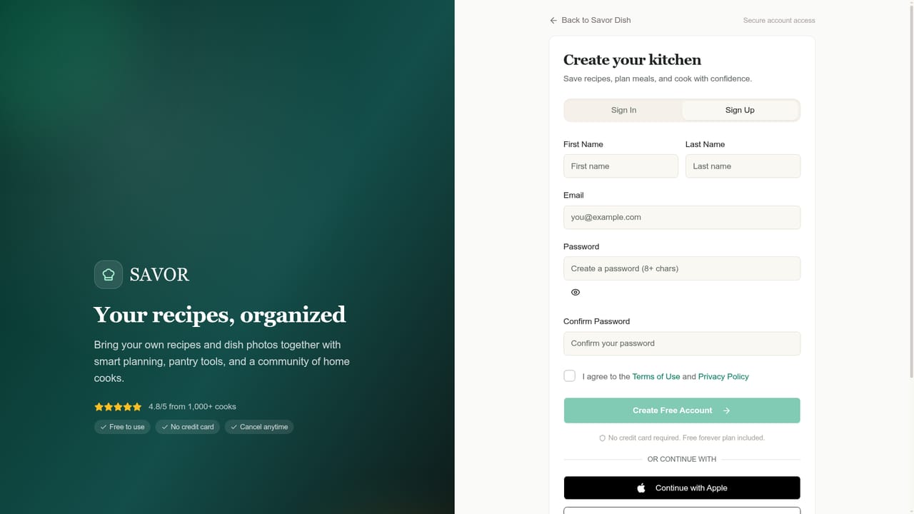 Savor Dish — Create a free account