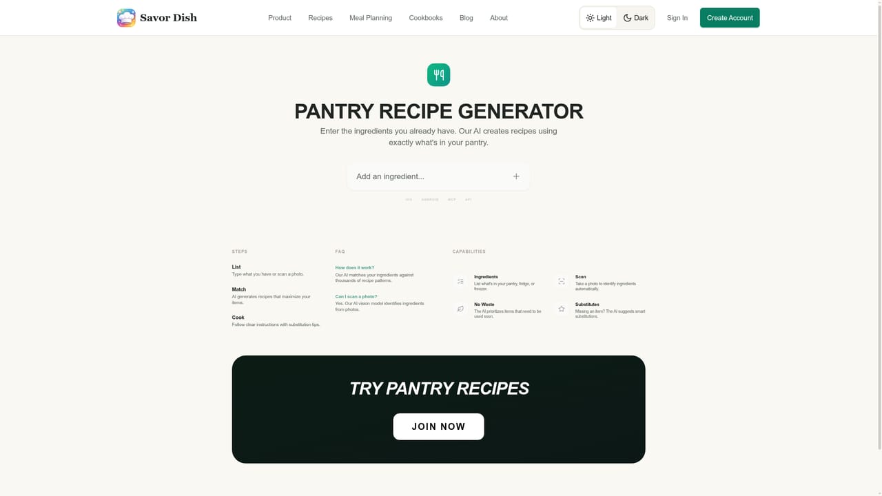 Savor Dish — Generate dinner from what is in the kitchen