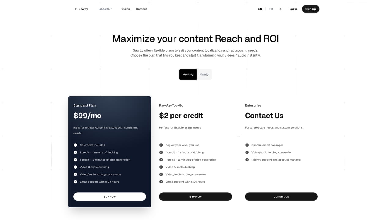 Sawtly — Create an account and pick a plan