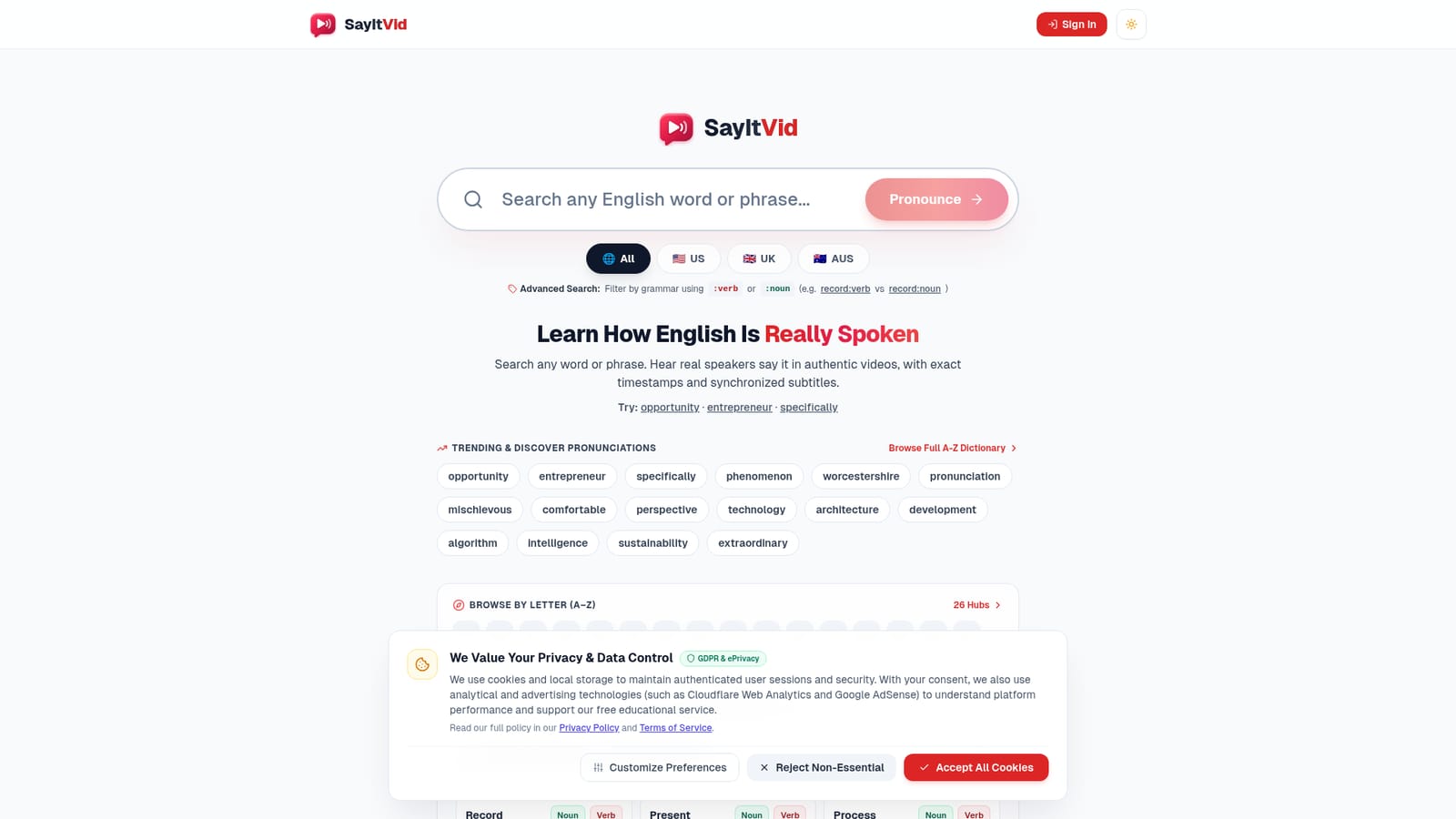 SayItVid — Open SayItVid and search a word