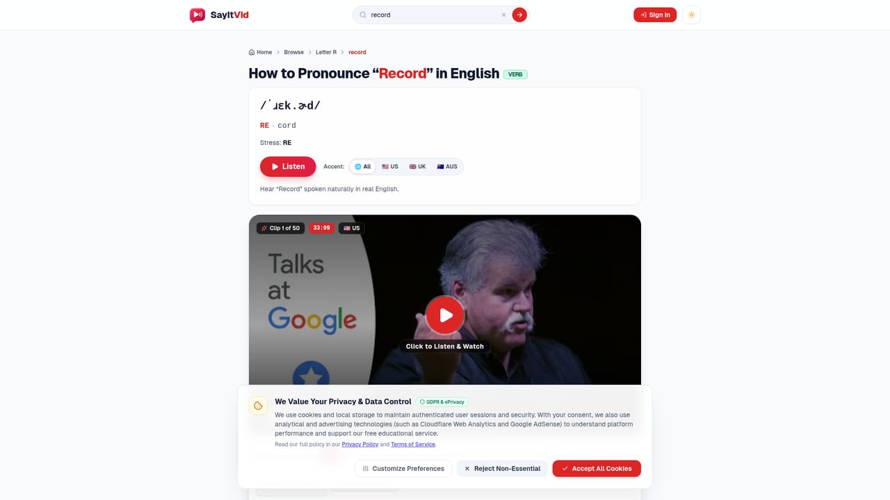 SayItVid — Isolate noun or verb pronunciation for heteronyms