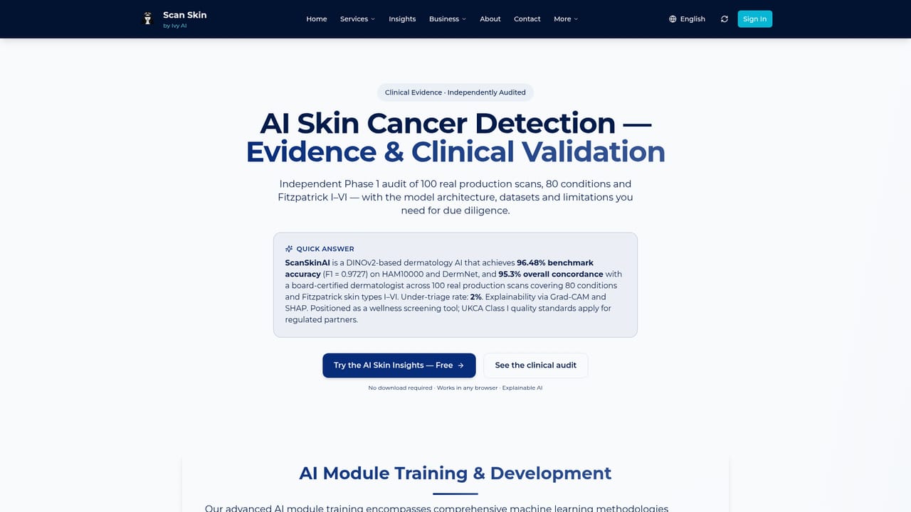 ScanSkinAI — Check the evidence and clinical team before relying on it