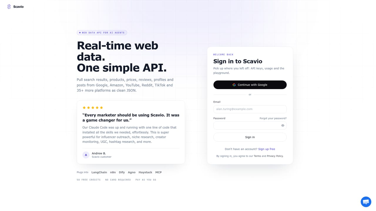 Scavio AI — Try a request in the playground