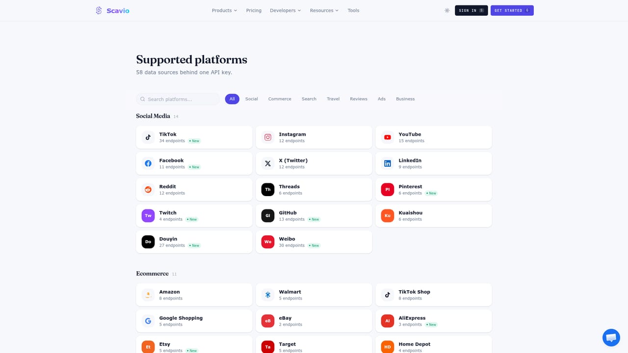 Scavio AI — Choose a platform and integrate