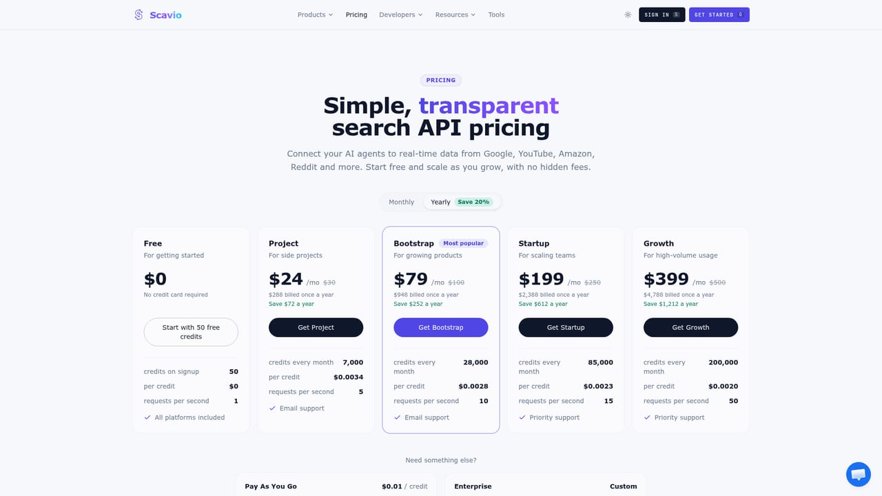 Scavio AI — Pick a plan that fits your usage