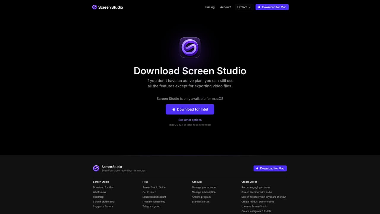 Screen Studio — Download and install the Mac app