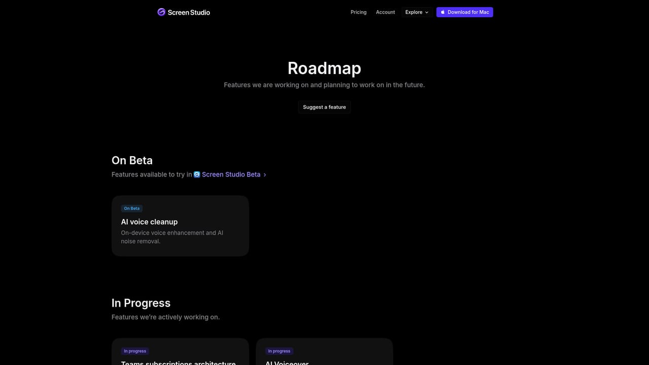 Screen Studio — Check the roadmap for what is next