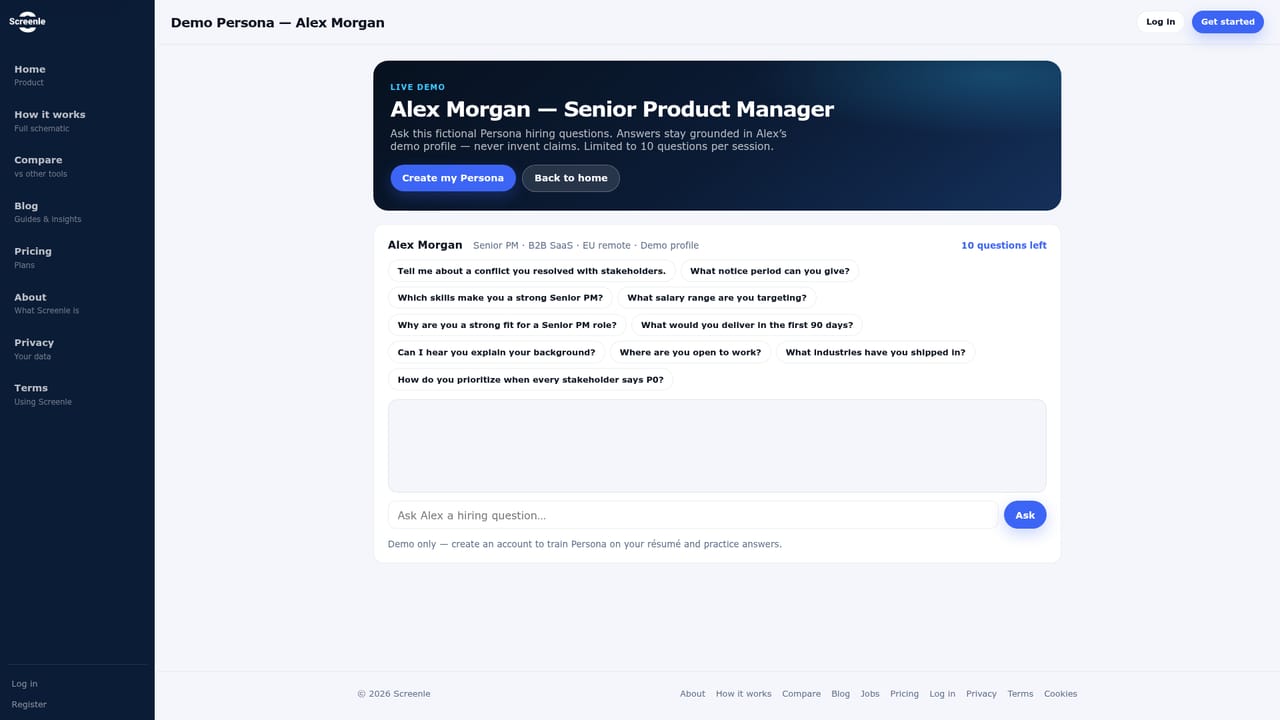 Screenle — Share a Persona link with recruiters