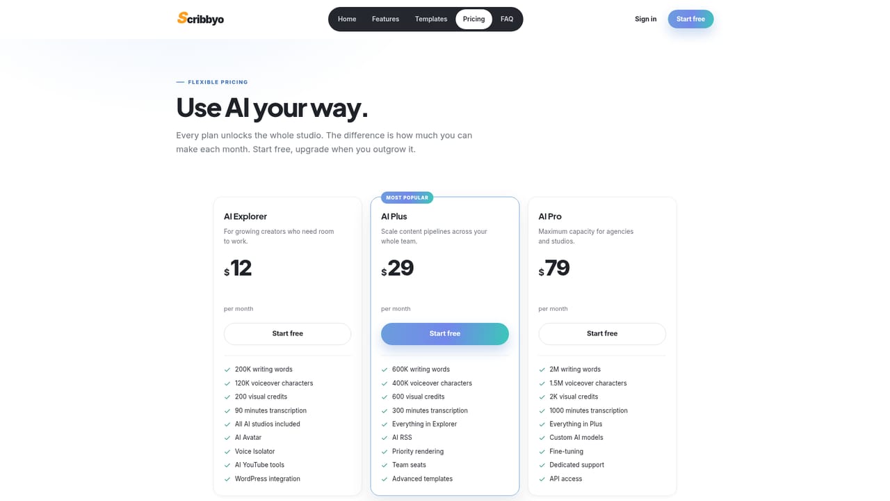 Scribbyo — Choose a plan