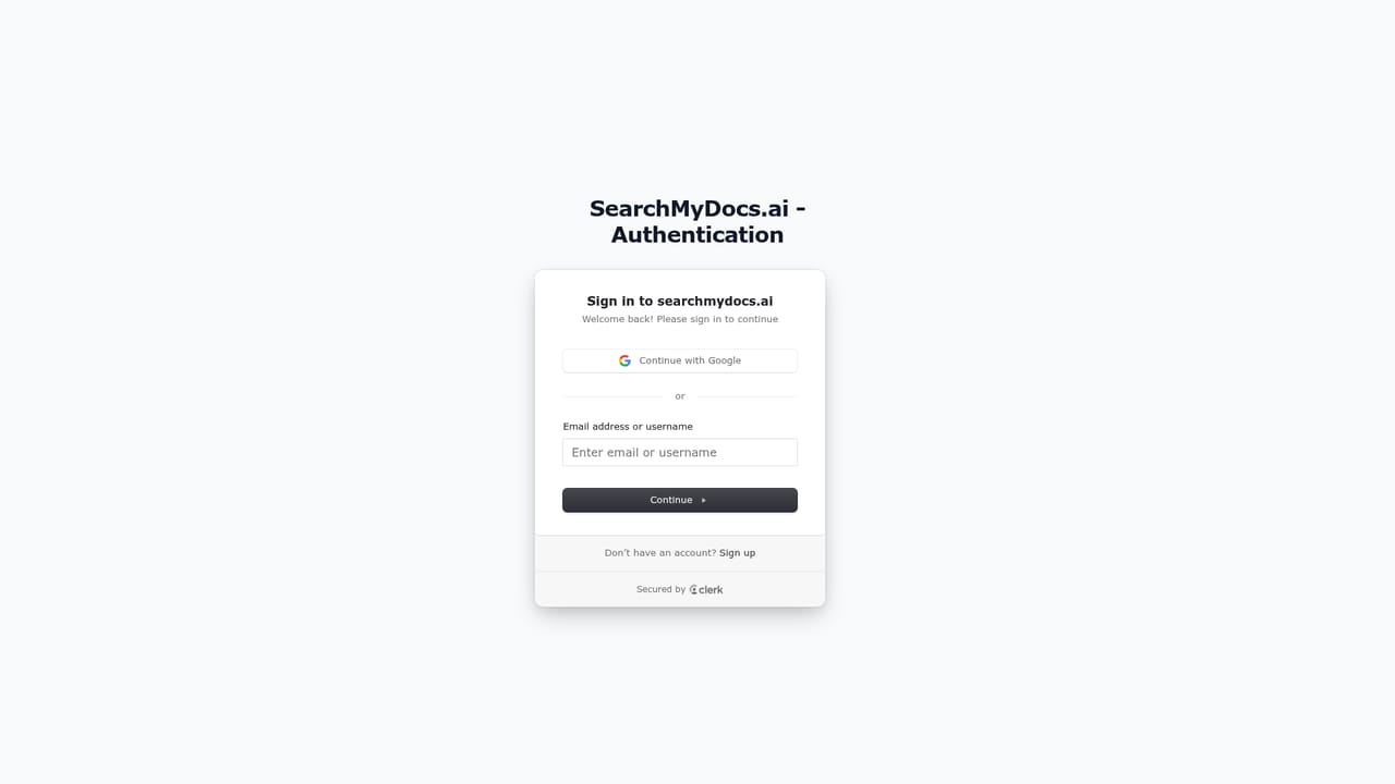 SearchMyDocs.ai — Create an account on the sign-in page